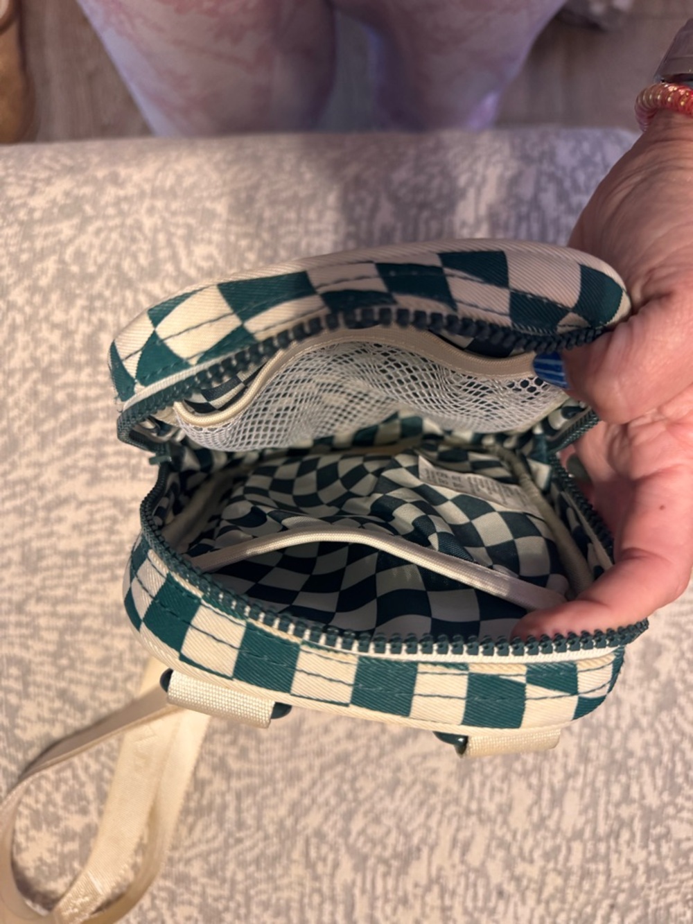 Thread Wallets Checkerboard Crossbody Bag in Dark Green and Cream - Picture 3 of 3